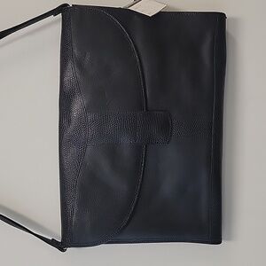 Baggagio Black Leather Crossbody Briefcase Bag